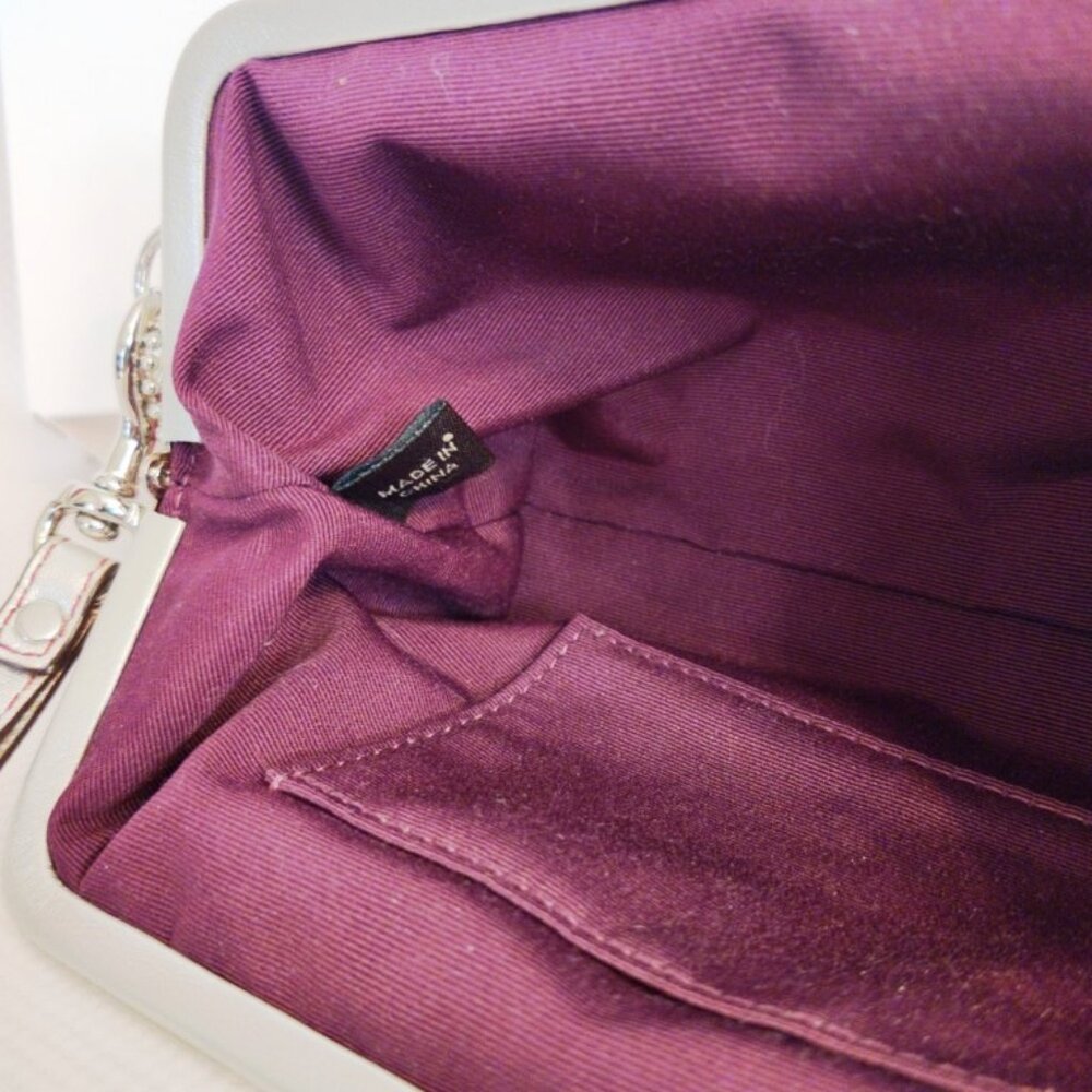 Coach Satin Metallic Silver Leather Frame Kisslock Clutch Wristlet - Magenta EUC - Picture 9 of 9